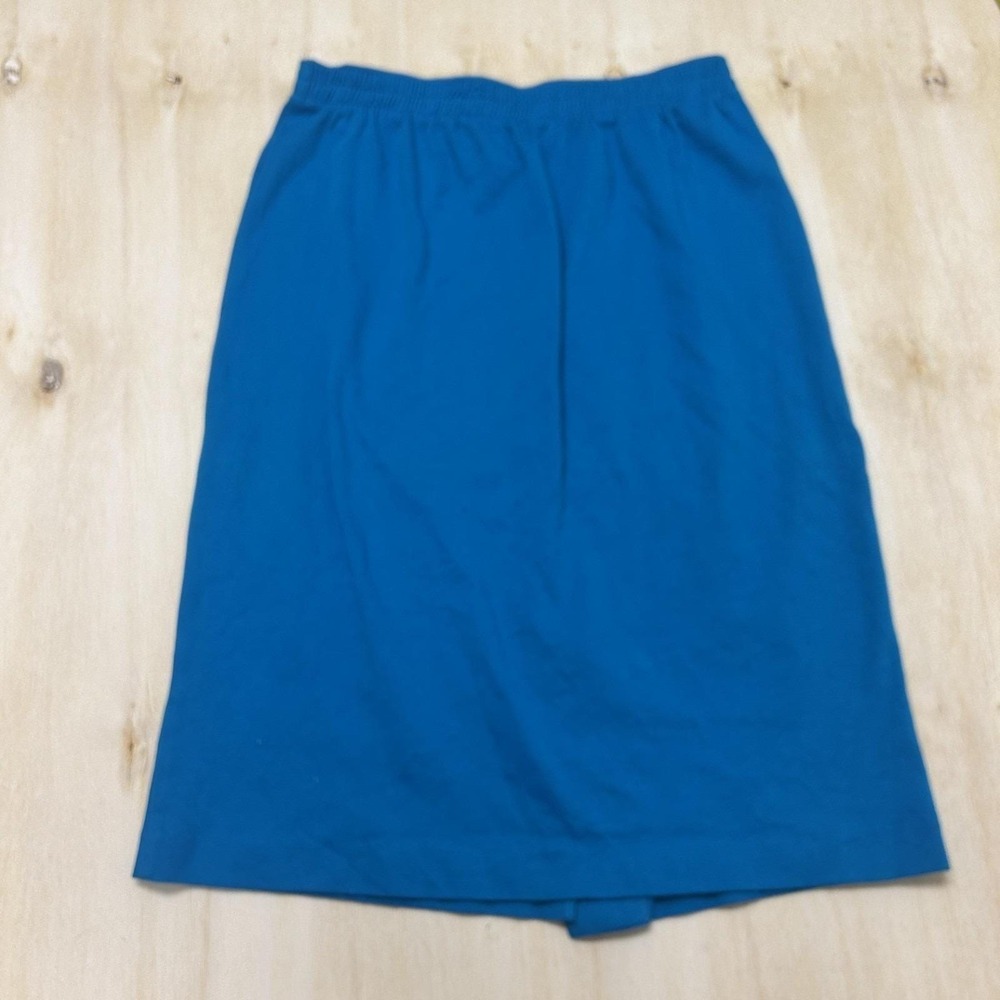 Vintage Eccobay Skirt Womens Large Blue Cotton Jersey Pencil Midi Elastic Waist